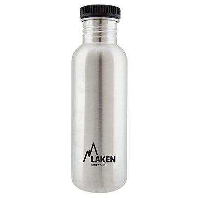 LAKEN Garrafa de aço inoxidável com tampa de rosca, preta e boca larga 750 ml, aço