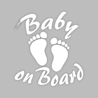 Ambiance Sticker Autocollant de Voiture Vitres Auto Bébé à Bord Double Empreinte de Pied Blanc - H15 x L15 cm