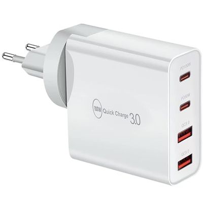 100 W USB-C-laddare, 4-ports snabbladdare, PD 3.0, multipel kompatibel med iPhone 15/14/13/12, Se, Mac Pro/Air, iPad Pro, Samsung, Huawei, Xiaomi, ångdäck, typ C och USB A-strömförsörjning