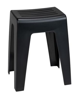 WENKO Badkamerkrukje Kumba, hoogwaardig krukje in modern design van kunststof in robuuste kwaliteit, zitkrukje belastbaar tot 120 kg, ideaal voor badkamer & toilet (B × H × D) 38 × 47 × 32 cm, zwart