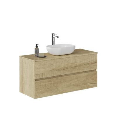 Baikal Mueble de Baño Onyx. Mueble MONTADO, Mueble 2 cajones. Mueble Baño con Lavabo. Mueble Suspendido. Armario de Pared. Lavabo Cerámico. 120cm Nature.
