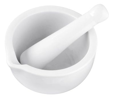 Fackelmann Pestle & Mortar 11cm, Porcelain, Stone Bowl & Grinder Set with Pouring Lip, Crush & Mash Herbs & Spices, 12x11.5x6.5cm, White
