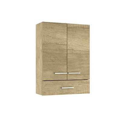 Baikal Armario Auxiliar Multiusos, Ideal para el baño o Espacios pequeños. Mueble de fácil instalación. Melamina 16mm. Mueble MONTADO. 2 Puertas + Cajón Nature