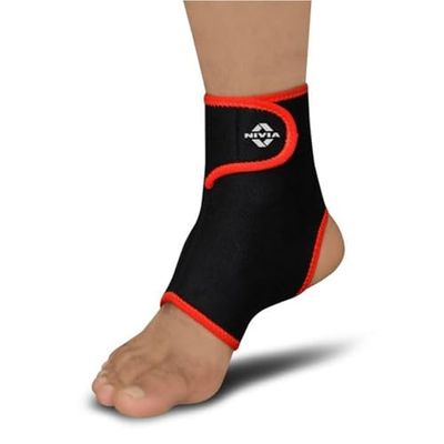 Nivia Orthopedic Slip-in Ankle Support (Black/Red, Size - Small) | Material - Neoprene/Polyester | Pain Relief, Gym, Sports, Exercise, Workout, Cycling