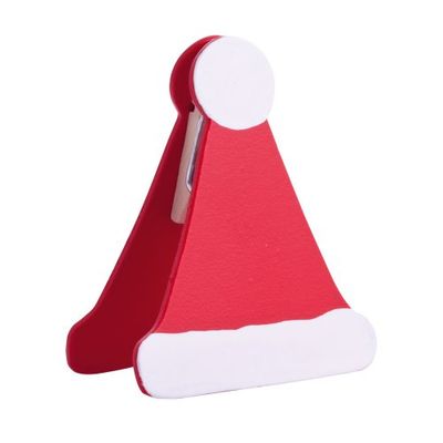 eBuyGB Christmas Santa Hat Card Name Holder, Wood, Multi-Colour, Pack of 1