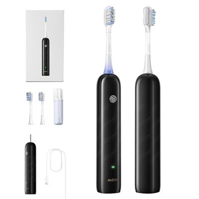 Spazzolino elettrico Mova Fresh SweepDrive™ per adulti, ricarica di tipo C, rilevamento intuitivo della pressione, testina di ricambio "3-in-1" con supporto, 30 giorni di durata della batteria nero