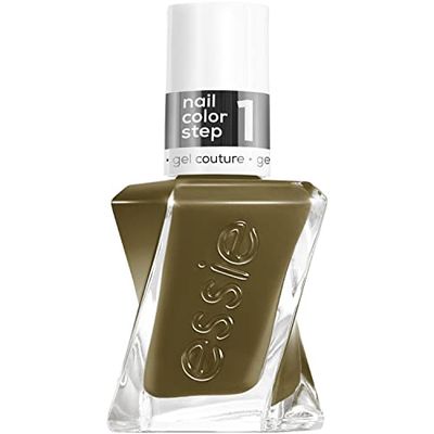 essie Långvarigt nagellack med glänsande finish, manikyr utan UV-ljus, gelcouture, färg: nr 540 helt pläd, olivgrön, 1 x 13,5 ml