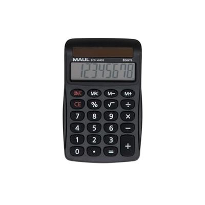 MAUL Calcolatrice Eco MJ 455 | Calcolatrice solare con display a 8 cifre | Calcolatrice sostenibile in plastica riciclata | Funzioni standard | Premio angelo blu | Nero