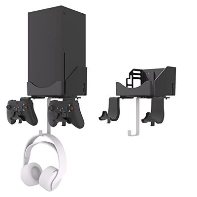 Xbox Series X Muurbeugel set Hosanwell Standaard voor Console Controller en Hoofdtelefoon, Stevige Houder met Waterpas en Antislipmat, Oplaadinkeping Beschikbaar voor USB kabel, Eenvoudige Installatie