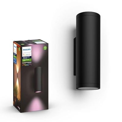 Philips Hue Appear svart: vägglampa för utomhusbruk, LED-modul, Philips Hue White and Color, Zigbee, IP44, trådlös, kompatibel med Amazon Alexa, Google Home Assistant och Siri