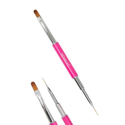 Semilac Nail Brush 2 en 1 - Pinceau double gel et nail art avec poils synthétiques pour un design précis des ongles