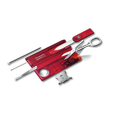 Victorinox, Swiss Card Lite, Coltello Multiuso Svizzero, Carta di Credito, Tascabile, Originale, 13 Funzioni, Cacciavite 3 mm, Cacciavite 5 mm, Forbici, Rosso Trasparente