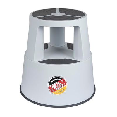 WEDO Super Step Tabouret à roulettes en Plastique incassable - Pied d'éléphant - Certifié TÜV GS - Fabriqué en Allemagne - Antidérapant - Hauteur : Environ 43 cm - Charge maximale : 150 kg - Gris