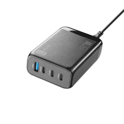 Cellularline - MULTIPOWER DESK GAN 130W - Caricabatterie da rete 4 porte GaN ultracompatto - 3 porte USB-C e 1 porta USB-A - Dotato di Tecnologia Gan - Ideale per Smartphone, Tablet e Laptop - Nero