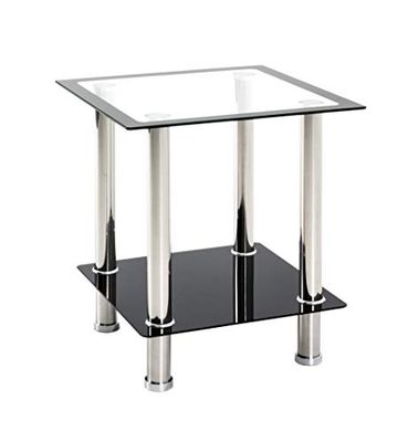 HAKU Möbel Mesa auxiliar acero inoxidable, negro, Acero inoxidable, cristal de seguridad - Dim.: AN 40 cm x AL 46 cm x P 40 cm, Estilo: Moderno