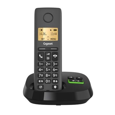 Gigaset PURE 120A - téléphone sans fil - téléphone DECT avec répondeur - écran rétro-éclairé - compatible avec les aides auditives, protection des appels indésirables, noir anthracite