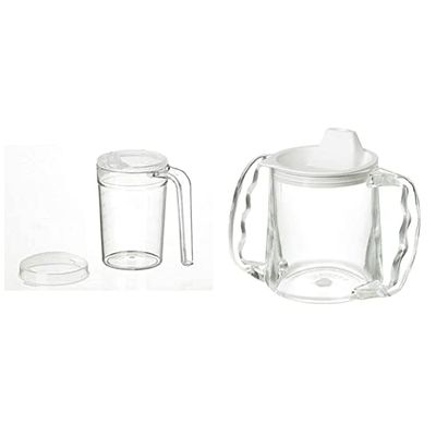 Homecraft Clear Mug, Shatterproof, Drinking Cup & Caring Mug, Two Handle Easy Grip Mug, Spill Resistant Portable Travel Mug with Spout Opening for Children, Elderly and Disabled Users, 300ml