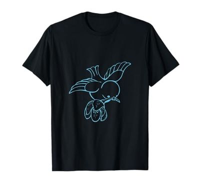 Soft Bird Illustration in Blue with Flower T-Shirt