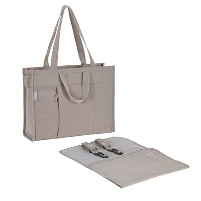 LÄSSIG Baby Wickeltasche mit Wickelunterlage, barnvagnsskötsel, nachhaltig produziert/GRE tygväska, Mullvadsbrunt, L, Bärkasse
