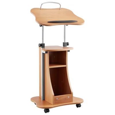 VEVOR Soporte de Podio de Madera Altura Ajustable 79,5-110 cm Atril de Pie con Ruedas, Amplia Superficie de Lectura, Estante de Almacenamiento Abierto para Discursos, Conferencias, Presentaciones