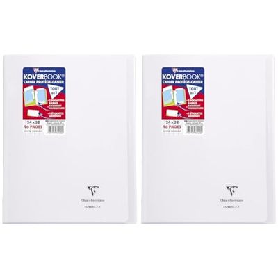 Clairefontaine - Ref 981420SC - Koverbook Side Stapled Notebook (96 Pages) - A4+ in Size, Séyès Ruling, Polypro Cover, 90gsm Brushed Vellum Paper - Transparent Cover (Pack of 2)