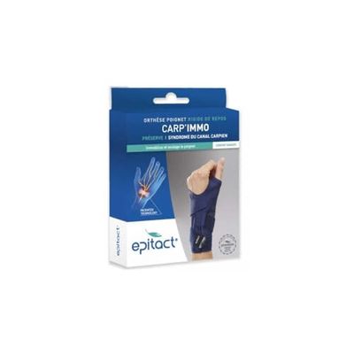 Epitact Carp’Immo – Carpal Tunnel wrist brace splint. Fully rigid to immobilise the wrist and prevent carpal tunnel symptoms when resting of during the night. Available in 3 Sizes