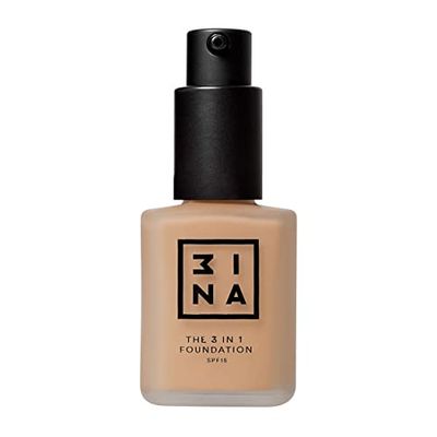 3INA MAKEUP - Vegan - The 3 in 1 Foundation 214 - Marrone freddo - Fondotinta a copertura medio-alta - Primer e Correttore - Lunga Tenuta 12 Ore - SPF 15 - Finitura Naturale Opaca - Cruelty Free