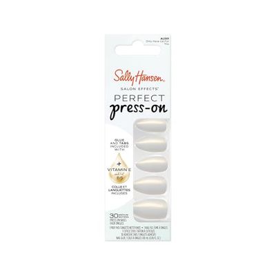 Sally Hansen - Uñas postizas para salón con efectos perfectos prensas, 001 Only HAVE ICE FOR YOU, no daña tus uñas naturales, manicura rápida y fácil, resultado profesional, cápsulas reutilizables.