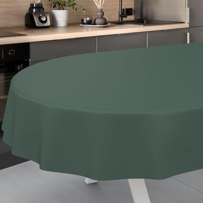 ANRO Tovaglia cerata, lavabile, da giardino, per interni ed esterni, ovale, 240 x 140 cm, con bordo tagliato, verde abete