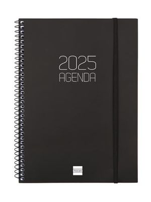 Finocam - Opaque Spiral Diary 2025 Horizontal Layout Week January 2025 - December 2025 (12 Months) Black Italian