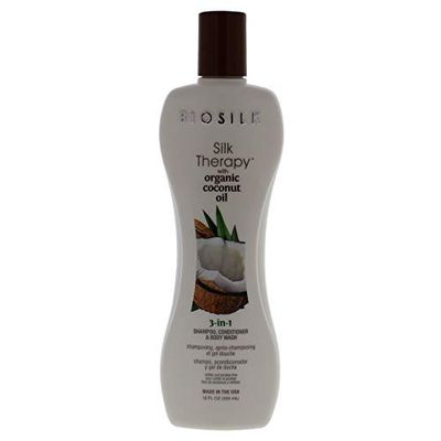 Silk Therapy with Coconut Oil 3-In-1 by Biosilk for Unisex - 12 oz Shampoo, Conditioner and Body Was