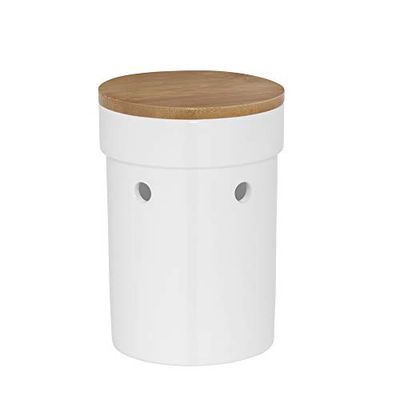 kela Salena 12067 Onion Pot Diameter 15 cm Ceramic White Round Removable Bamboo Lid Side Air Holes