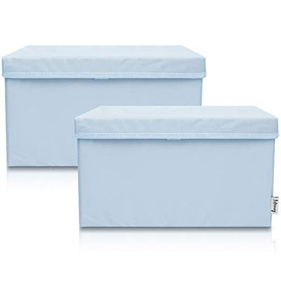 LIFENEY Lot de 2 boîtes de rangement pour enfants (37 x 25 x 21 cm) I Panier de rangement pour chambre d'enfant et salon I Boîtes de rangement pour enfants (bleu clair)