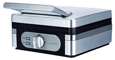 MPM MGO13 Professioneel wafelijzer voor 2 dikke Belgische wafels, anti-aanbakplaten, temperatuurregeling, roestvrijstalen behuizing, 1400 W