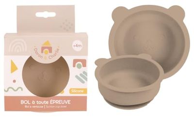 DORON & CHARLIE - sugkoppsskål - barnmåltid - 056762 - beige - silikon - 350 ml - mikrovågssäker - tvättmaskin - lätt att rengöra - babytallrik - från 4 månader