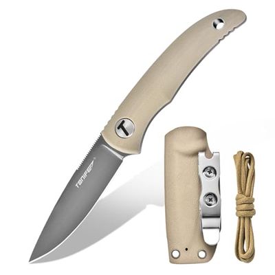TONIFE Nova Full Tang Coltello da Caccia Campeggio a Lama Fissa 6,8cm con Guaina Kydex Regolabile Facile Portabile con Cordino in Paracord per Outdoor, Sopravvivenza e Bushcraft