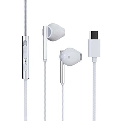 Trevi HMP 700 C Mini Ergonomiczne Słuchawki Type-C Cyfrowe z Mikrofonem, Mini Zintegrowany Mikrofon na kablu Trwałe Anti plątanina, ABS i Aluminium, Biały