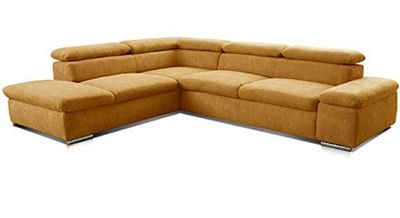 CAVADORE 5900984025004 Alkatraz-Sofá esquinero tapizado, Tejido (90% poliéster, 10% PA), Amarillo, Ottomane Links