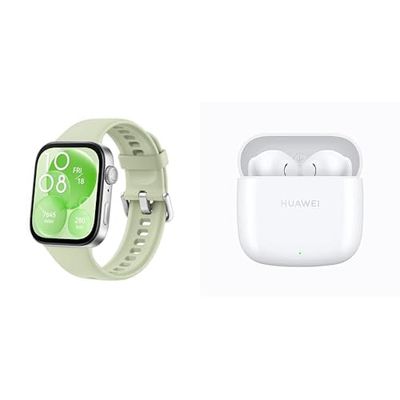HUAWEI WATCH FIT 3, ultradun design met AMOLED-scherm van 1,82 inch, groen & HUAWEI FreeBuds SE 2, Batterijlevensduur van 40 uur, White