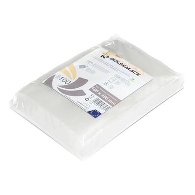 BOLSEMACK Sacchetti Sottovuoto Alimenti 100 Buste 16x45cm - Buste Sottovuoto Alimenti per Macchine Sottovuoto - Sacchetti per Sottovuoto per la Conservazione Degli Alimenti - Senza BPA