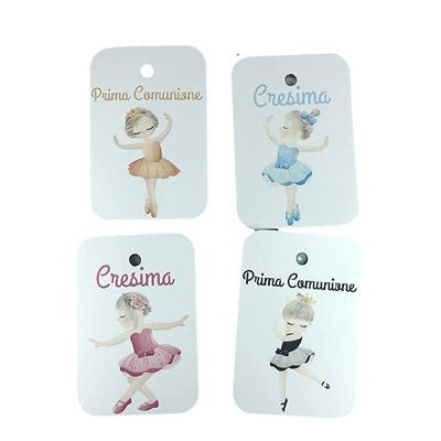 10 cartellini tag bigliettini ballerine danza classica personalizzati con nomi disegno a scelta per bomboniere o segnaposto cerimonie battesimo nascita baby shower compleanno cresima comunione