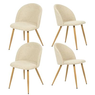 FurnitureR Juego de 4 Suaves y cómodas, Tela de Chenilla Beige con Patas de Metal, sillas de salón de Conchas para Cocina y Comedor, Tejido, 46 x 49 x 77cm, 4 Unidades