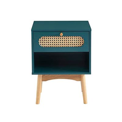 BAÏTA Nachtkastje SIXTINE Eendenblauw en rotan riet