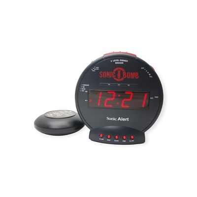 Geemarc Sonic Bomb - Relógio despertador com alarme super potente, almofada de vibração e função Snooze - para pessoas com problemas de audição e sono pesado - versão ES