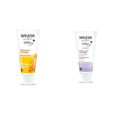 WELEDA - Crème pour le Change au Calendula - Recommandée par les Pédiatres - Apaise les Irritations - Tube 75 ml & Crème pour le Change à la Mauve Blanche Weleda Baby Derma - Tube 50 ml