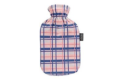 Fashy Hot Water Bottle with Fleece Cover in Checked Design, Apricot, 2.0 L