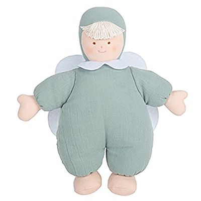 Trousselier - Peluche musical - Ángel - Canción de cuna musical J. Brahms - 24 cm de alto - Tela de lino - Moderno y chic - Regalo ideal para nacimiento - Lavable a máquina - Color celadón - 2