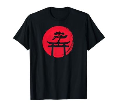 Design giapponese del tempio del sole rosso bonsai Maglietta