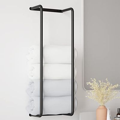 Rxvotocr Porte-Serviettes Mural en Acier Inoxydable pour Salle de Bain, pour Serviettes roulées, Rangement Moderne de Serviettes de Salle de Bain - Noir