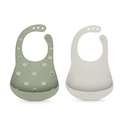 Suavinex, Babero de Silicona Impermeable y Flexible, Enrollable, con Cuello Ajustable y Bolsillo Recoge-Migas, Fácil de Limpiar, Apto Lavavajillas, +4 Meses